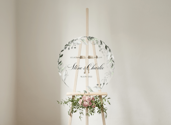 VELKOMSTSKILT BRYLLUP BOTANICAL RUND KLAR