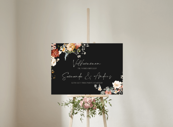 sort akryl firkantet midsummer blomster bryllup velkomstskilt
